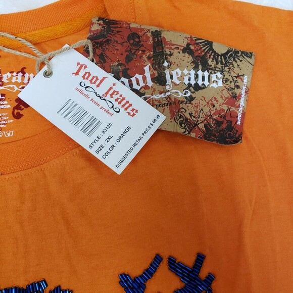 Y2K TOOL JEANS Size 2XL Y2K Orange Embellished Embroidered Beads T-shirt Tee - Picture 10 of 10